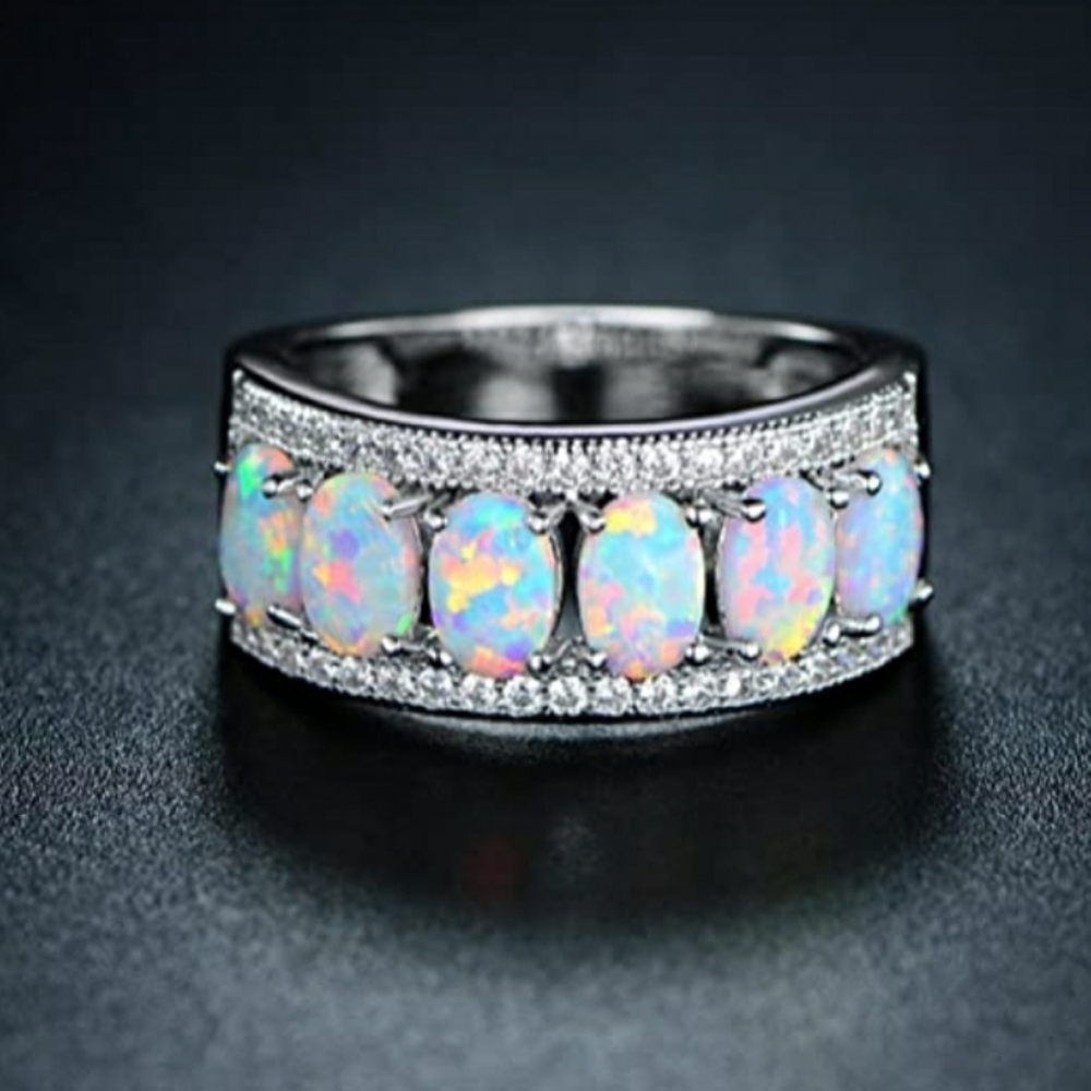White Gold Plated Opal Ring